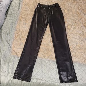 Vintage Lawman Faux Leather Stretch High Waisted Western Jeans Size 9 extra long